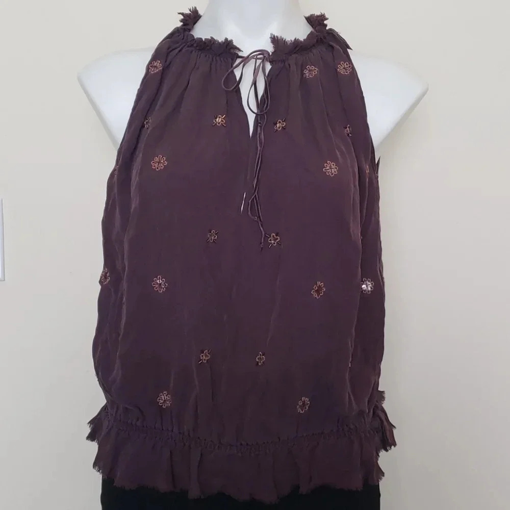 Express Dark Purple Sleeveless Silk Top